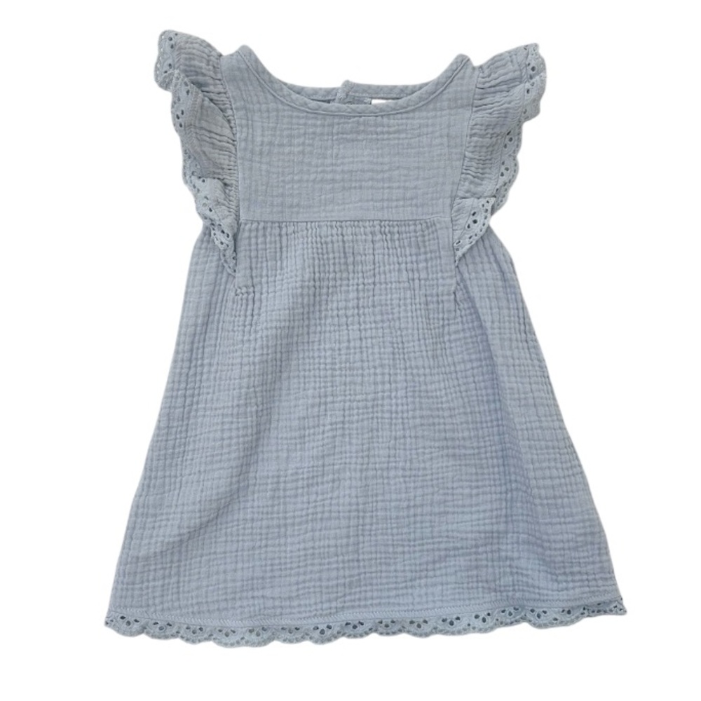 Rabbit + Bear Muslin Blue Ruffle Sleeve Dress